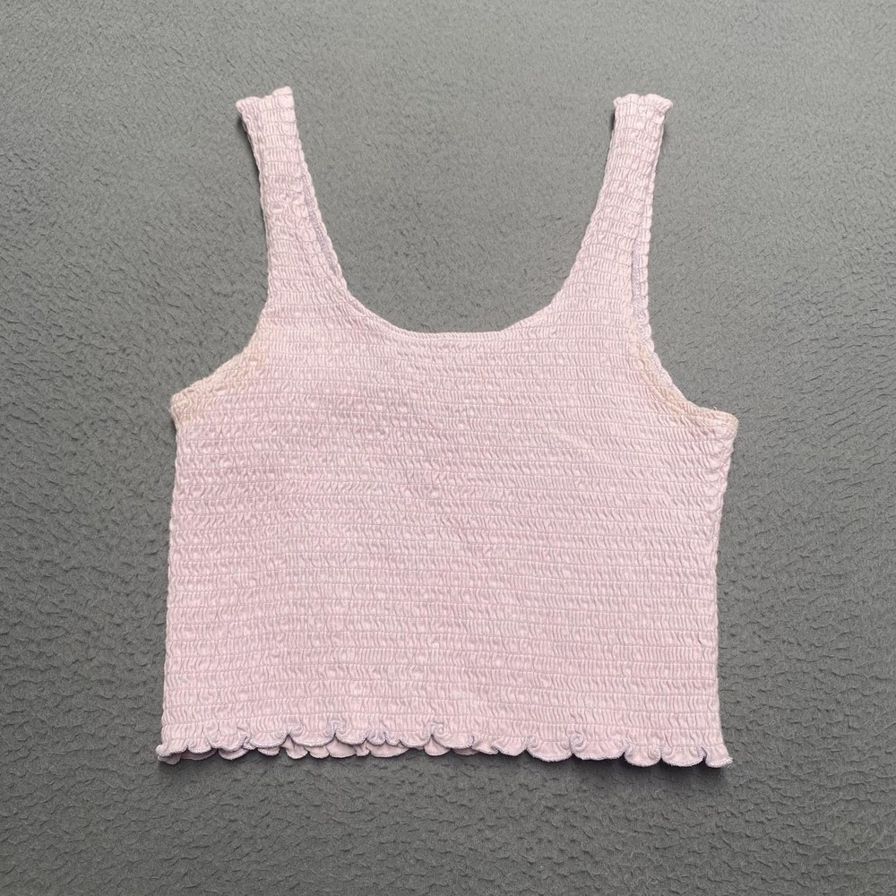 Hollister Tank Top Womens Medium Purple Smocked Scoop Neck Cropped Ruffle Hem